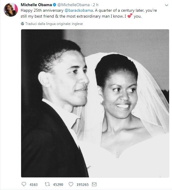 Michelle Obama Twitta A Barack Per Le Nozze D Argento Dopo 25 Anni