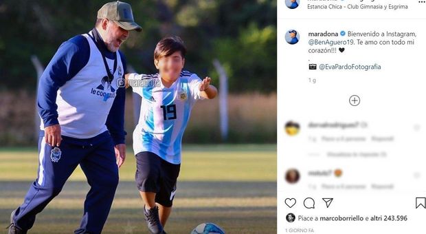 Maradona tenero nonno, il benvenuto al nipote Benjamin Agüero su Instagram: «Ti amo con tutto il cuore»