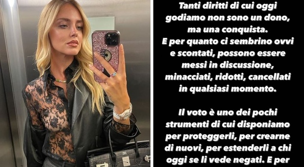 Chiara Ferragni scende in campo e invita i follower al voto: il suo messaggio