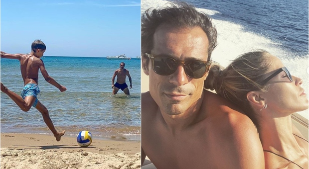 Elena Santarelli, il piccolo Giacomo gioca in spiaggia con il papà: «Bernardo lo incoraggia sempre»