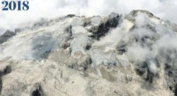 Il ghiacciaio della Marmolada fotografato nel 1985 e nel 2018