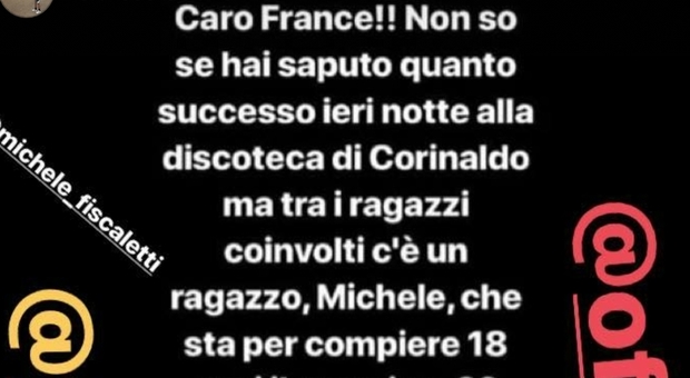 Corinaldo, appello a Totti dagli amici di uno dei feriti: «France vieni a trovare Michele»