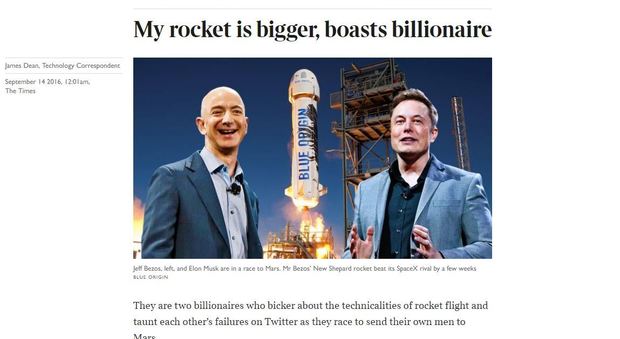 La sfida fra i miliardari Musk e Bezos: «Il mio razzo è più grande del tuo»