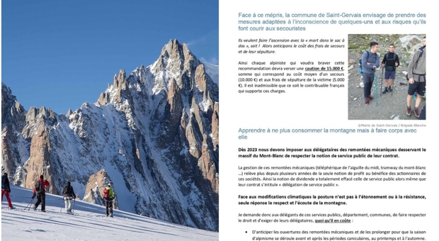 Monte Bianco, cauzione da 15 mila euro per le scalate: «Copriranno costo soccorsi e spese di sepoltura»