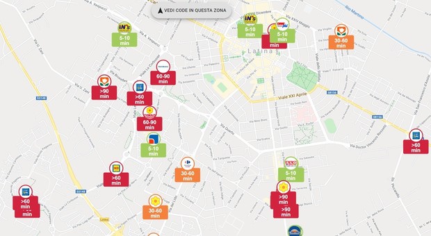 Una mappa con i tempi di attesa nei supermercati Una mappa con i tempi di attesa nei supermercati