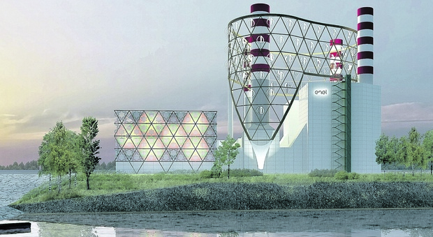 Un rendering del progetto di Enel per la riqualificazione del sito attualmente occupato dalla centrale termoelettrica Federico II