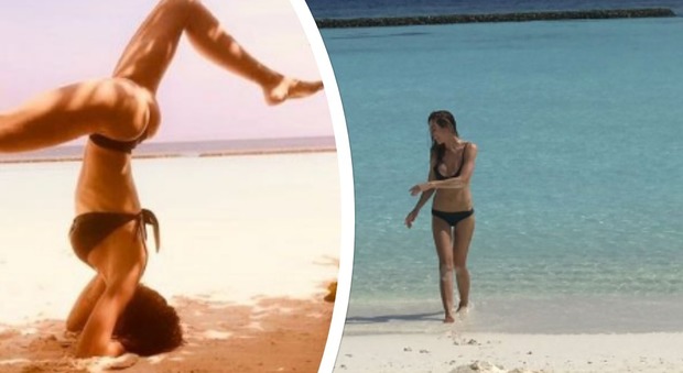 Ilary Blasi sirenetta alle Maldive, ecco le foto della verticale in bikini