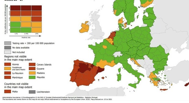 Variante Delta, la mappa del contagio in Europa: Spagna e Olanda "rosso scuro"