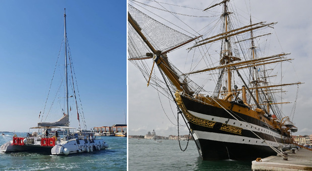 Catamaro turistico contro la prua del Vespucci ancorato in riva: rotte entrambe le vele. La Marina militare: «Nessun danno alla nave»