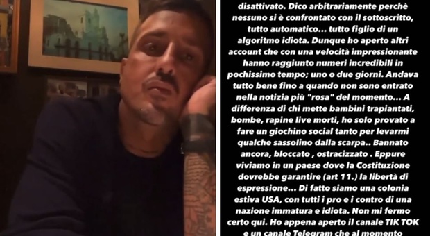 Fabrizio Corona torna su Instagram con un altro profilo e accusa: «Nazione immatura e idiota, non tutelata la libertà di espressione»
