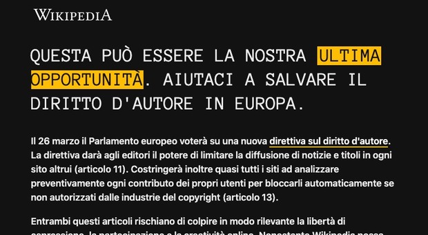 Wikipedia non si apre, oscurata la pagina in italiano: «Colpa di una legge», ecco perché