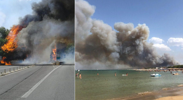 Incendi Abruzzo, paura a Pescara: il fuoco minaccia le case, bagnanti in fuga