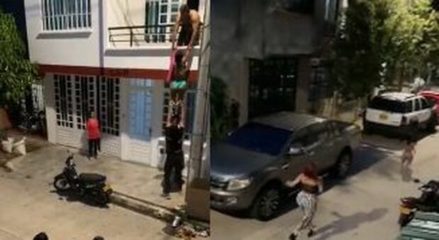 Sorprende il fidanzato con l'amante: "l'altra" si cala dal balcone in mutande, il video è virale