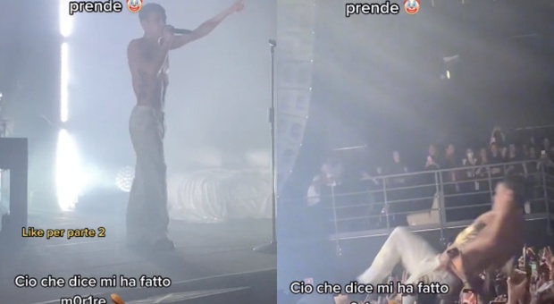 Blanco in concerto si lancia sulla folla: ma nessuno lo prende e cade. «State tutti bene?» VIDEO