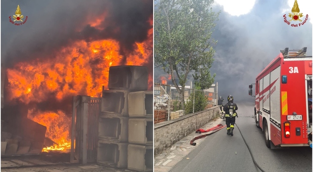 Roma, incendio in Via della Magliana: a fuoco un deposito di materiali edili