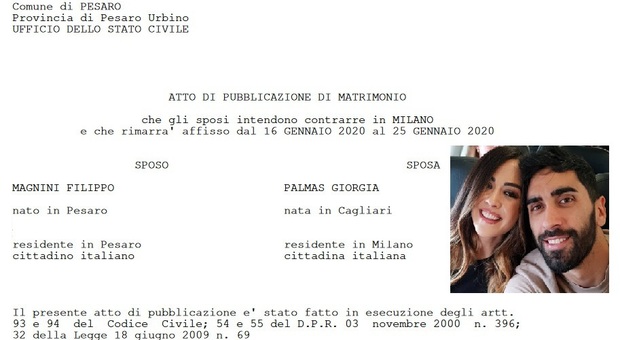 Pubblicazioni in Comune: Filippo Magnini e Giorgia Palmas sposi a marzo a Milano