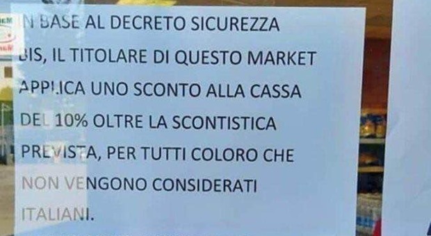 Il supermercato contro il decreto sicurezza: «Sconto del 10% a chi non è considerato italiano»