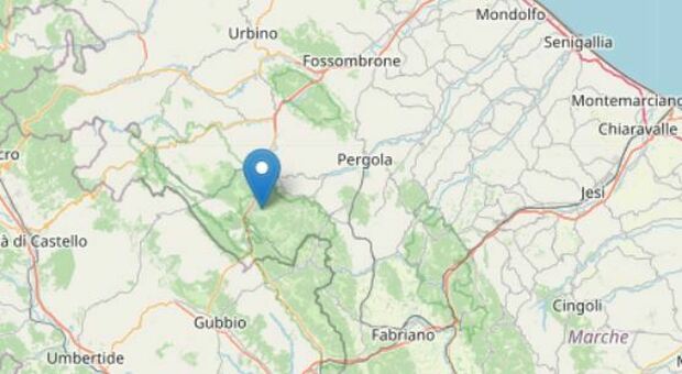La visualizzazione dell'epicentro del terremoto di oggi a Cantiano diffusa dal sito dell'Ingv