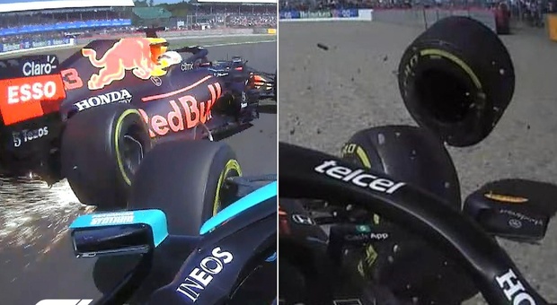 F1, Gp di Silverstone subito sospeso dopo il contatto tra Hamilton e Verstappen: l'olandese out e ko