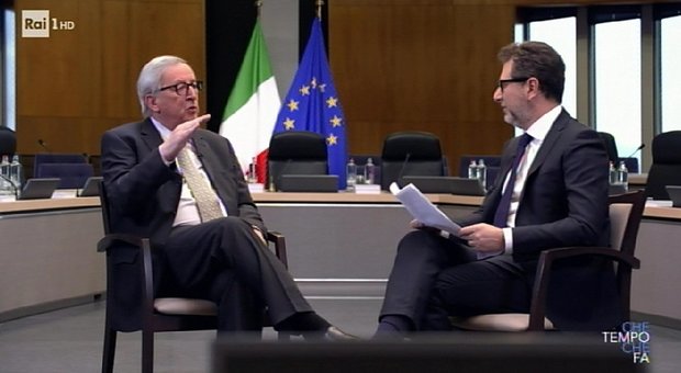 Juncker da Fazio a Che tempo che fa: in Italia crescita in ritardo ma non è a rischio