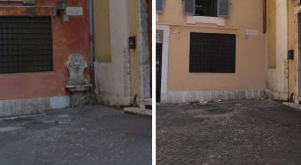 Fontanella storica scompare dopo il restauro del palazzo in centro a Roma, i residenti: «E' stata rubata»