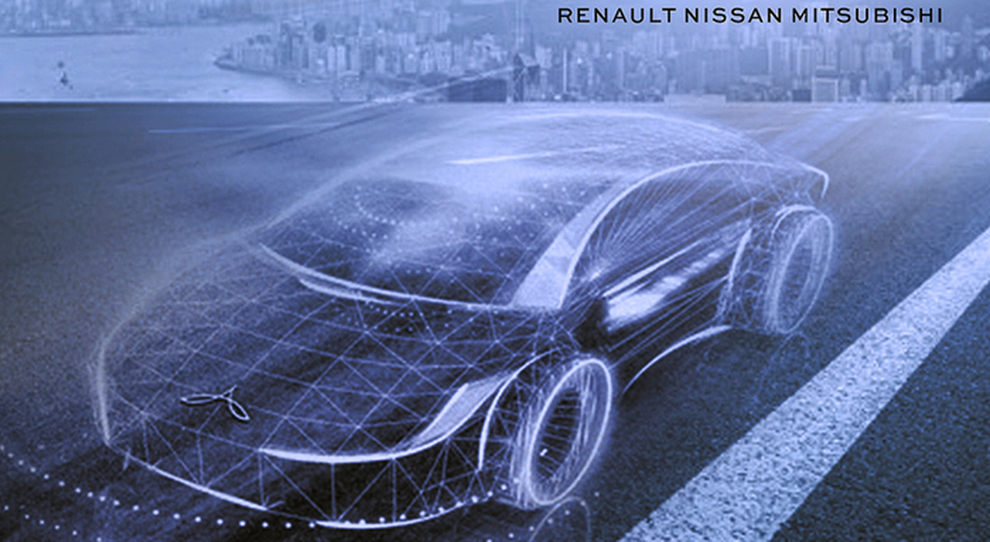 Un'immagine stilizzata dell'Alleanza Renault, Nissan e Mitsubishi