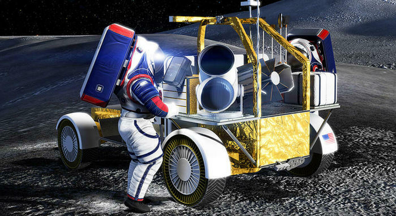 Il prototipo delmpneumatico senza aria di Michelin montato sul Lunar Terrain Vehicle