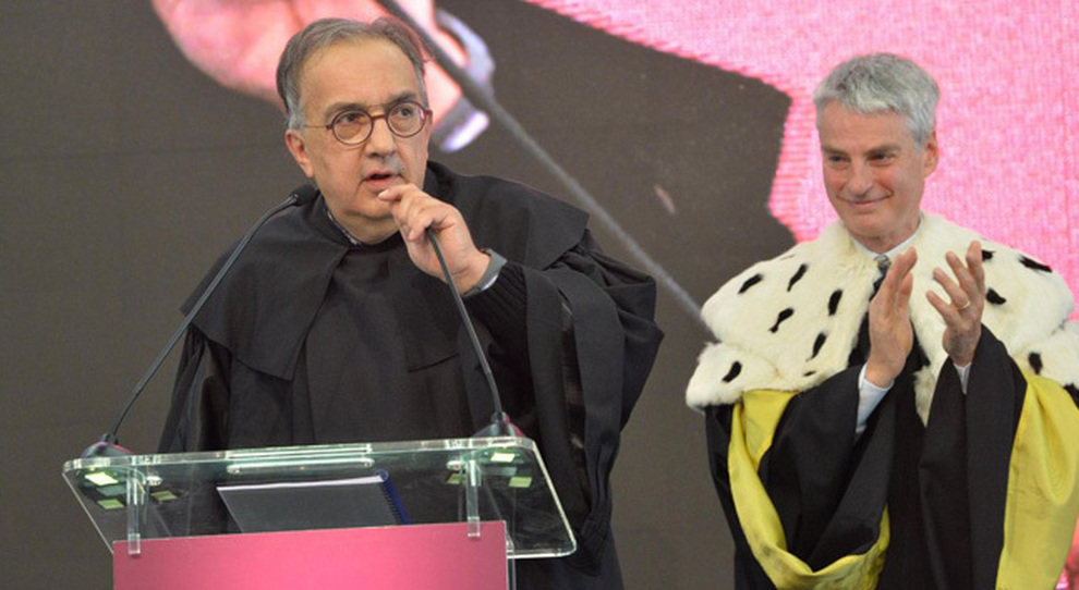 Sergio Marchionne, ad di Fca, in occasione della cerimonia a Rovereto per la consegna della laurea honoris causa che l’università di Trento gli ha conferito