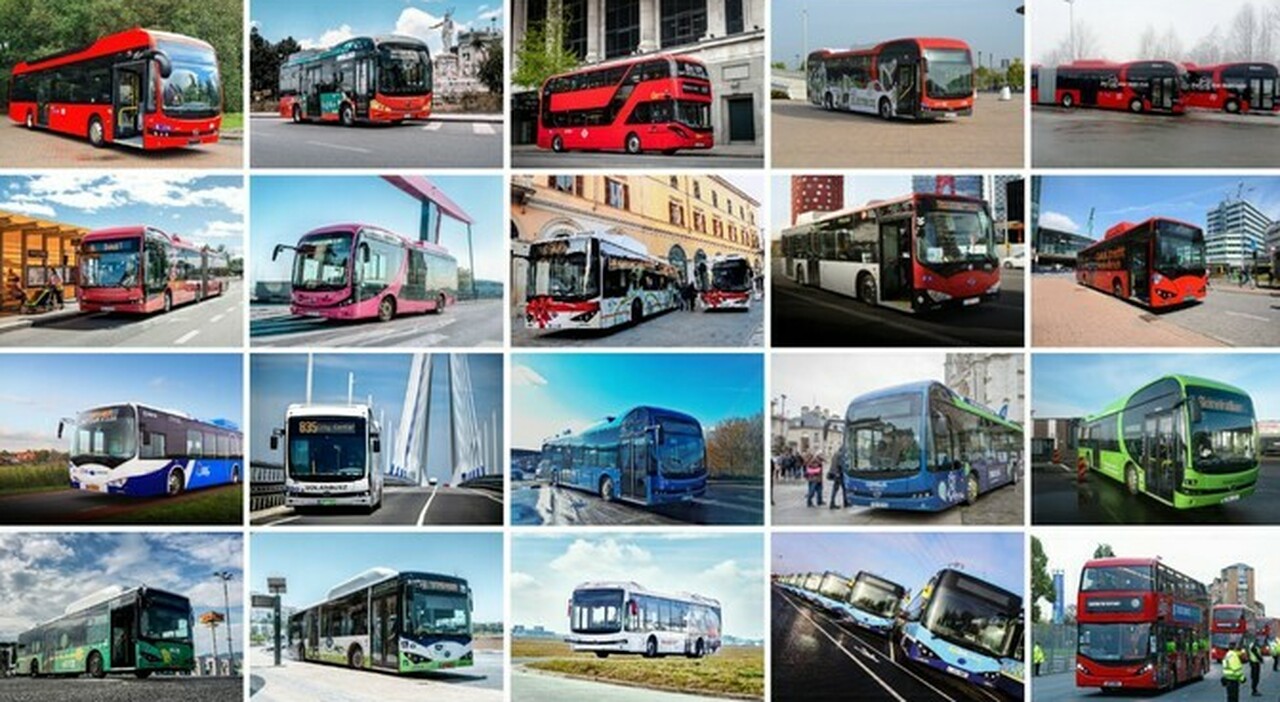 Alcuni degli autobus elettrici consegnati da Byd nel mondo