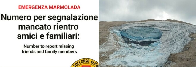 Marmolada, il numero del soccorso alpino per segnalare i dispersi