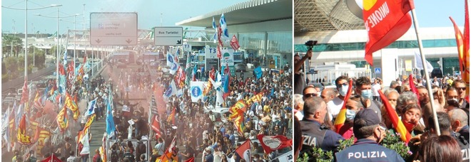 Alitalia, scontri tra manifestanti e polizia a Fiumicino: bloccati l'autostrada e l'accesso in aeroporto