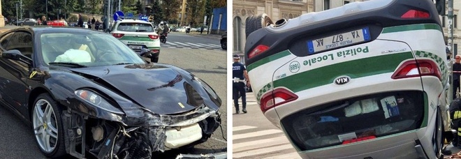Spettacolare incidente con una Ferrari: l'auto dei vigili si ribalta. Paura in centro a Milano