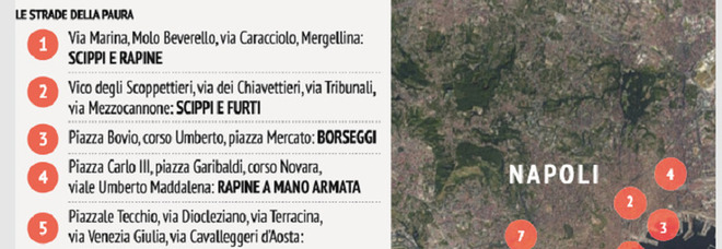 Napoli, boom di scippi e rapine: 30 strade a rischio, ecco la mappa