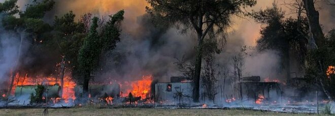 Brucia la pineta di Castel Fusano, incendio minaccia camping: fiamme domate