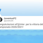 Inter campione d'Italia, arrivano i complimenti della Juventus